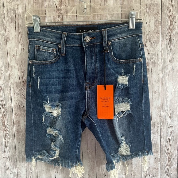 Risen Jeans Distressed Bermuda Shorts with Raw Hem New Small - Picture 1 of 4